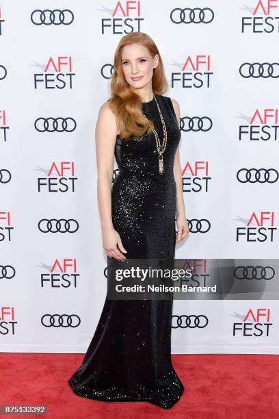 Jessica Chastain attends the screening of "Molly's Game" at the Closing Night Gala at AFI FEST 2017 Presented By Audi at TCL Chinese Theatre on...