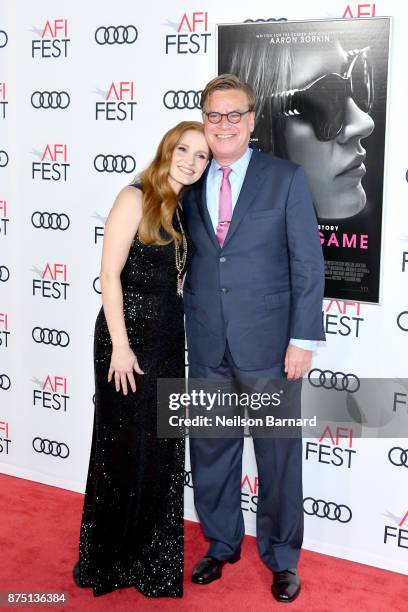 Jessica Chastain and Aaron Sorkin attend the screening of "Molly's Game" at the Closing Night Gala at AFI FEST 2017 Presented By Audi at TCL Chinese...