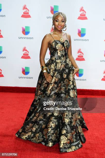 Gloria "Goyo" Martinez of ChocQuibTown attends the 18th Annual Latin Grammy Awards at MGM Grand Garden Arena on November 16, 2017 in Las Vegas,...