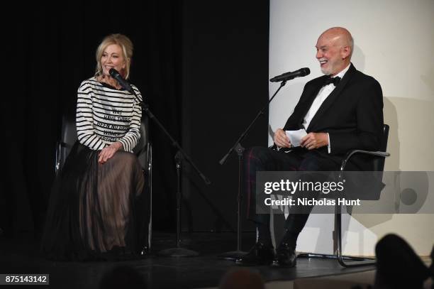 Jennifer Stockman and Richard Armstrong speak onstage at the 2017 Guggenheim International Gala made possible by Dior on November 16, 2017 in New...