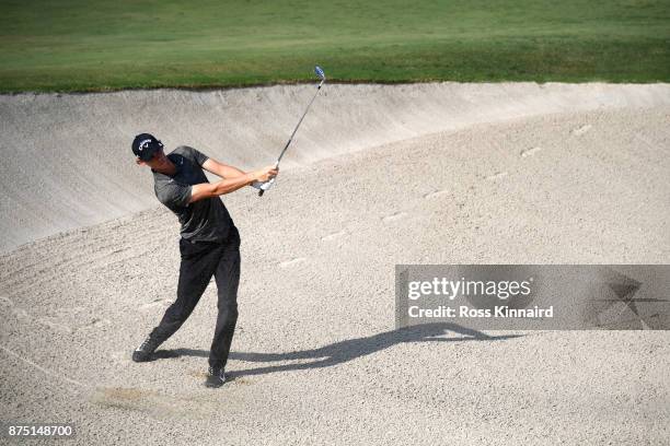 Thomas Pieters of Belgium hits his third shot on the 7th hole during the second round of the DP World Tour Championship at Jumeirah Golf Estates on...