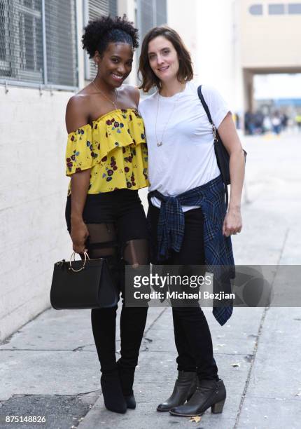 Vicky Jeudy and Julie Lake arrive at The Artists Project Visits Performing Arts Students At Hollywood High School on November 16, 2017 in Hollywood,...