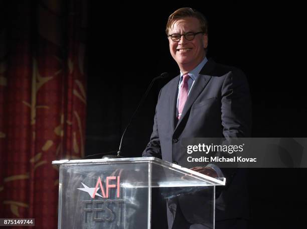 Aaron Sorkin speaks onstage at the screening of "Molly's Game" at the Closing Night Gala at AFI FEST 2017 Presented By Audi at TCL Chinese Theatre on...