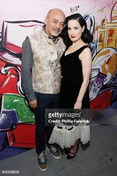 Christian Louboutin and Dita Von Teese attend Christian Louboutin and Sabyasachi Unveil Capsule Collection at Just One Eye on November 16, 2017 in...