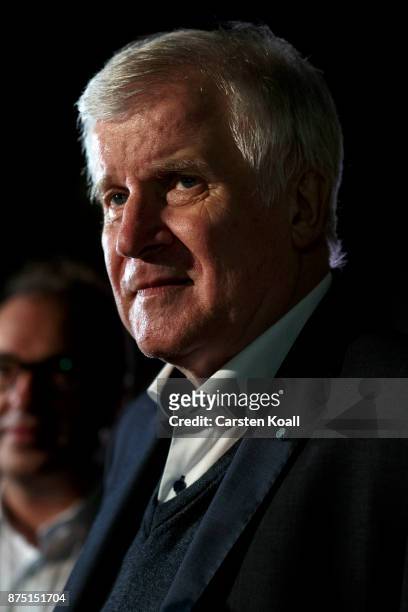 Horst Seehofer, Governor of Bavaria and head of the Bavarian Christian Democrats , speaks to the media as he leaves on the last day of preliminary...