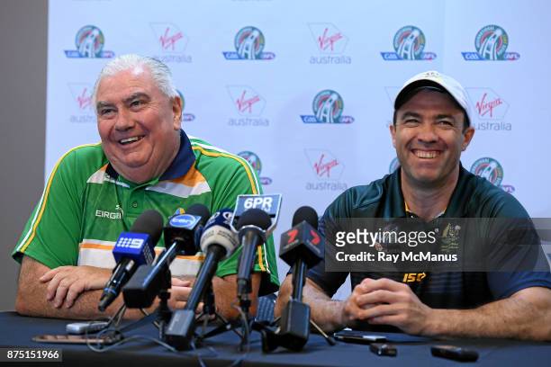 Perth , Australia - 11 November 2017; Ireland team manager Joe Kernan and the Australian manager Chris Scott, right, during the Australia v Ireland -...