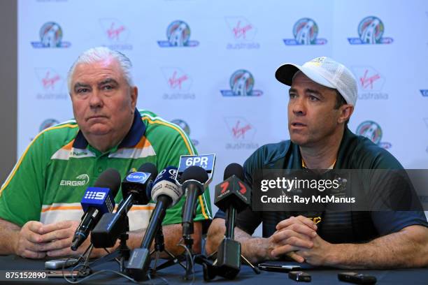 Perth , Australia - 11 November 2017; Ireland team manager Joe Kernan and the Australian manager Chris Scott during the Australia v Ireland - Virgin...