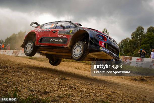 Kris Meeke and co-driver Paul Nagle of Citroën World Rally Team gets some air on a jump during the Shakedown stage of the Rally Australia round of...