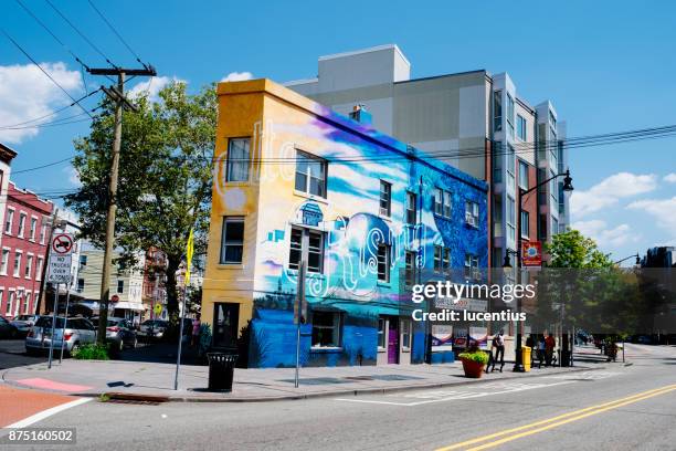 jersey city, usa at newark avenue. - newark new jersey neighborhood stock pictures, royalty-free photos & images