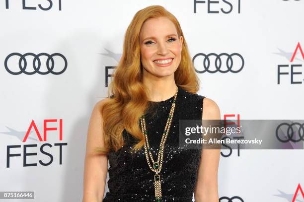 Actress Jessica Chastain attends AFI FEST 2017 Closing Night Gala - Screening of "Molly's Game" at TCL Chinese Theatre on November 16, 2017 in...