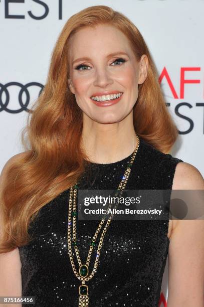 Actress Jessica Chastain attends AFI FEST 2017 Closing Night Gala - Screening of "Molly's Game" at TCL Chinese Theatre on November 16, 2017 in...