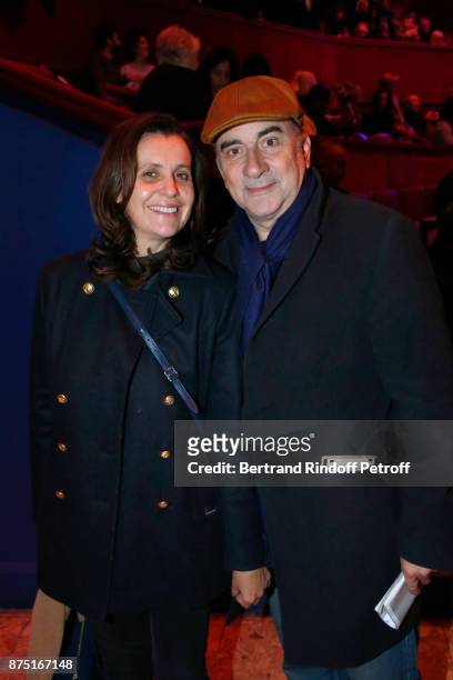 Pascale Pouzadoux and her husband Antoine Dulery attend "Depardieu Chante Barbara" at "Le Cirque D'Hiver" on November 16, 2017 in Paris, France.