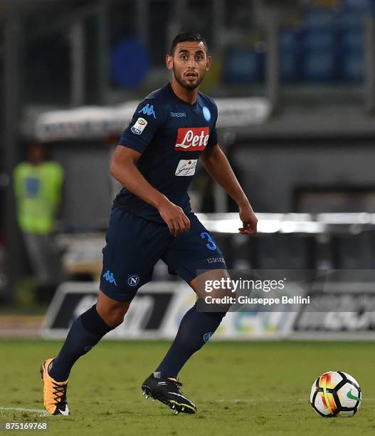 Faouzi Ghoulam of SSC Napoli in action during the Serie A match between SS Lazio and SSC Napoli at Stadio Olimpico on September 20, 2017 in Rome,...