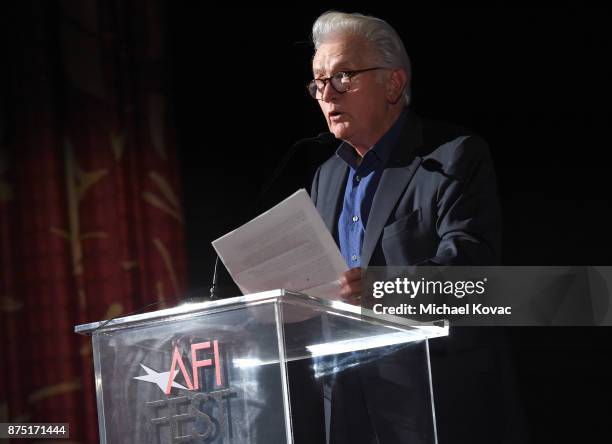 Martin Sheen speaks onstage at the screening of "Molly's Game" at the Closing Night Gala at AFI FEST 2017 Presented By Audi on November 16, 2017 in...