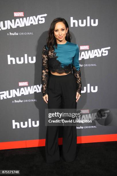 Dancer / TV Personality Cheryl Burke arrives at the premiere of Hulu's "Marvel's Runaways" at the Regency Bruin Theatre on November 16, 2017 in Los...