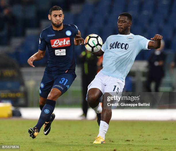 Faouzi Ghoulam of SSC Napoli and Bartolomeu Jacinto Quissanga Bastos of SS Lazio in action during the Serie A match between SS Lazio and SSC Napoli...