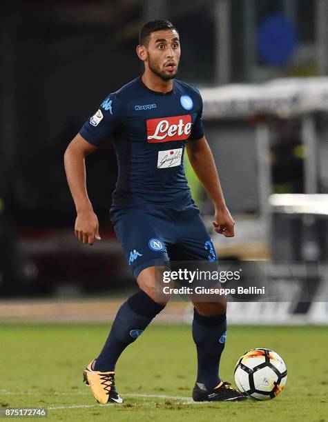 Faouzi Ghoulam of SSC Napoli in action during the Serie A match between SS Lazio and SSC Napoli at Stadio Olimpico on September 20, 2017 in Rome,...