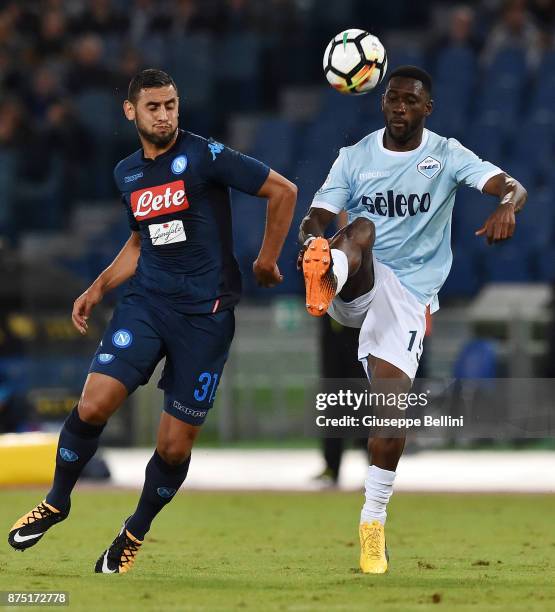 Faouzi Ghoulam of SSC Napoli and Bartolomeu Jacinto Quissanga Bastos of SS Lazio in action during the Serie A match between SS Lazio and SSC Napoli...