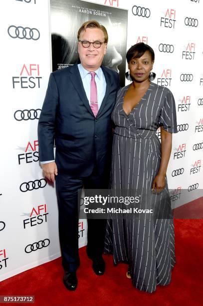 Aaron Sorkin and Festival Director for AFI FEST Jacqueline Lyanga attend the screening of "Molly's Game" at the Closing Night Gala at AFI FEST 2017...