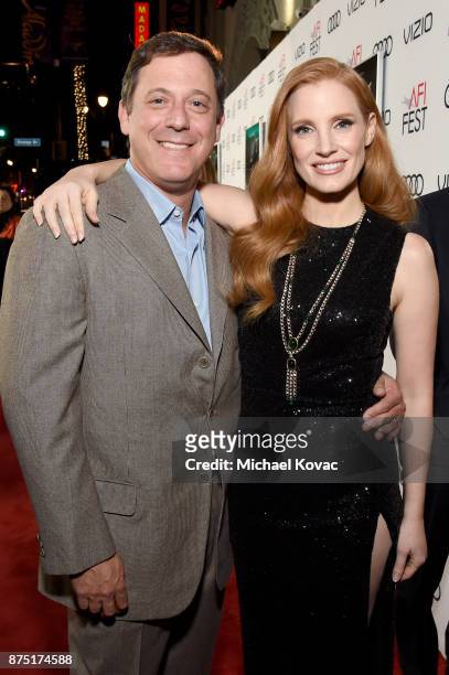 Chairman of STX Films Adam Fogelson and Jessica Chastain attend the screening of "Molly's Game" at the Closing Night Gala at AFI FEST 2017 Presented...