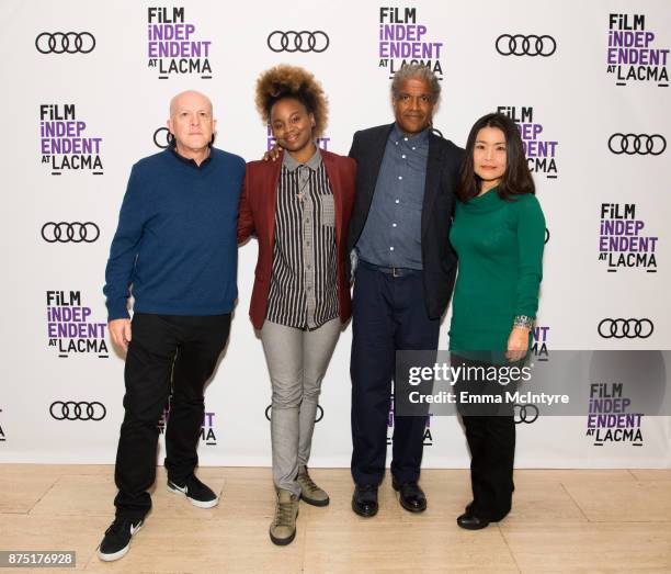 Producer Cassian Elwes, director Dee Rees, Elvis Mitchell, and editor Mako Kamitsuna attend 'Film Independent at LACMA presents "Mudbound" screening...