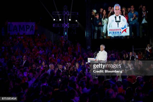 Presidential candidate Sebastian Pinera speaks during a campaign rally in Santiago, Chile, on Thursday, Nov. 16, 2017. Everything points to a victory...