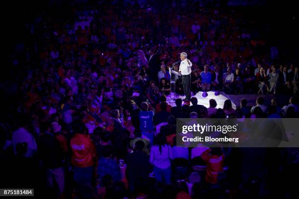 Presidential candidate Sebastian Pinera speaks during a campaign rally in Santiago, Chile, on Thursday, Nov. 16, 2017. Everything points to a victory...