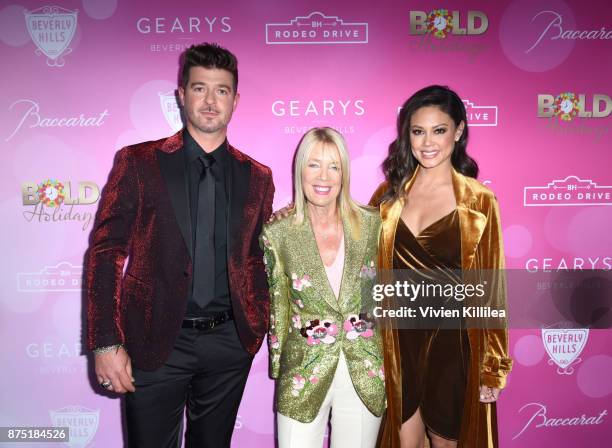 Robin Thicke, the Mayor of Beverly Hills Lili Bosse and Vanessa Lachey attend The Annual Rodeo Drive Holiday Lighting Celebration on November 16,...