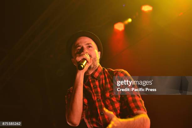 Italian singer-songwriter Samuel Romano aka Samuel of the rock band Subsonica performs on stage at Casa della Musica in Napoli with his tour "Il...