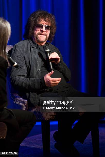 Musician Jeff Lynne of ELO speaks onstage during Reel to Reel: Jeff Lynne's ELO 'Wembley Or Bust' Featuring a Q&A with Jeff Lynne on November 16,...