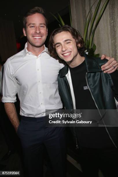 Armie Hammer and Timothee Chalamet attend Calvin Klein and The Cinema Society host the after party for Sony Pictures Classics' "Call Me By Your Name"...