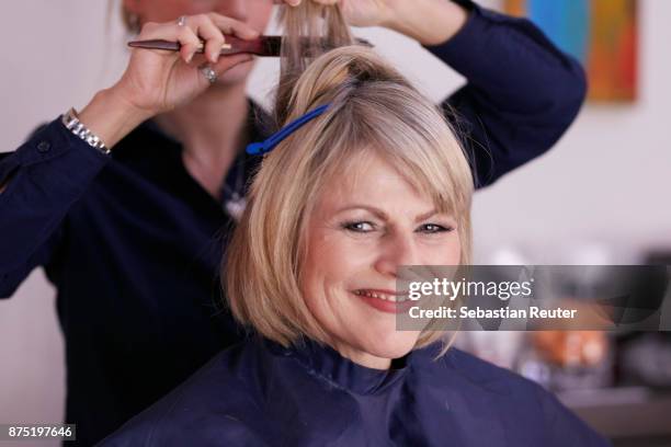 Gundula Gause is seen during make up at the Kryolan Beauty Lounge before the Bambi Awards 2017 on November 16, 2017 in Berlin, Germany.