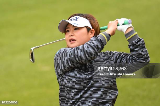 Hiroko Azuma of Japan hits her second shot on the 6th hole during the second round of the Daio Paper Elleair Ladies Open 2017 at the Elleair Golf...