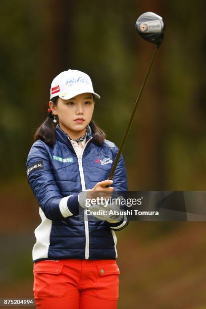 Yuting Seki of China lines up her tee shot on the 6th hole during the second round of the Daio Paper Elleair Ladies Open 2017 at the Elleair Golf...