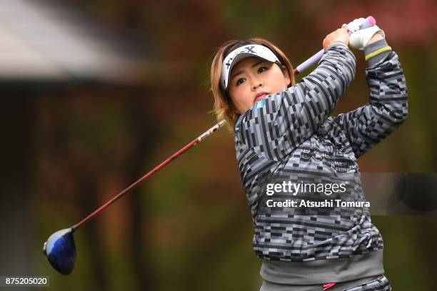 Hiroko Azuma of Japan hits her tee shot on the 6th hole during the second round of the Daio Paper Elleair Ladies Open 2017 at the Elleair Golf Club...