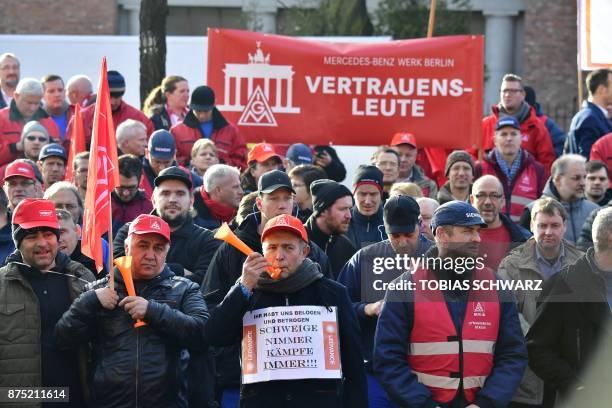 Employees of German industrial conglomerate Siemens demonstrate at Siemens' famed "Dyanomowerk" site in Berlin to protest against restructuring plans...