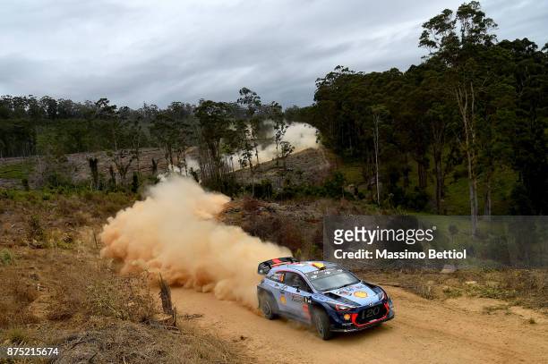 Thierry Neuville of Belgium and Nicolas Gilsoul of Belgium compete in their Hyundai Motorsport WRT Hyundai i20 coupe WRC during Day One of the WRC...