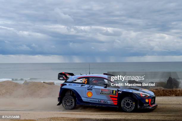 Thierry Neuville of Belgium and Nicolas Gilsoul of Belgium compete in their Hyundai Motorsport WRT Hyundai i20 coupe WRC during Day One of the WRC...