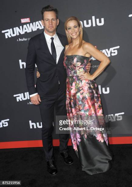 Actor Kip Pardue and actress Annie Wersching arrive for the Premiere Of Hulu's "Marvel's Runaways" held at Regency Bruin Theatre on November 16, 2017...