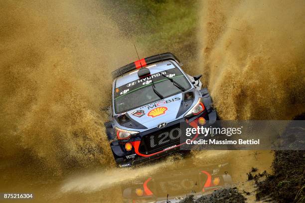 Thierry Neuville of Belgium and Nicolas Gilsoul of Belgium compete in their Hyundai Motorsport WRT Hyundai i20 coupe WRC during Day One of the WRC...