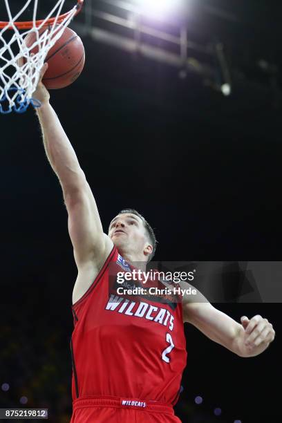 Lucas Walker of the drives to the basket during the round seven NBL match between Brisbane and Perth at Brisbane Entertainment Centre on November 17,...