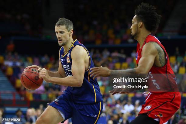 Daniel Kickert of the Bullets drives to the basket during the round seven NBL match between Brisbane and Perth at Brisbane Entertainment Centre on...