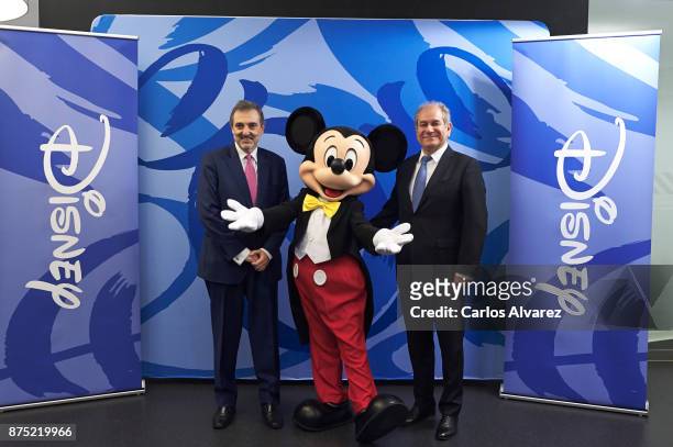 Spain Telefonica President Luis Miguel Gilperez and CEO of The Walt Disney Company in Spain an Portugal Simon Amselem present the Disney and...