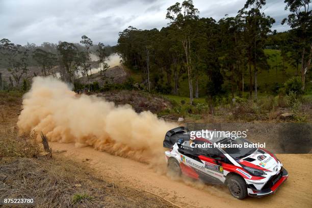 Jari Matti Latvala of Finland and Mikka Anttila of Finland compete in their Toyota Gazoo Racing WRT Toyota Yaris WRC during Day One of the WRC...