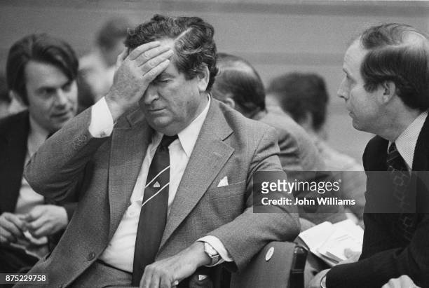 English Labour Party politician and Chancellor of the Exchequer, Denis Healey at the Labour Party Conference in Brighton on 3rd October 1977.