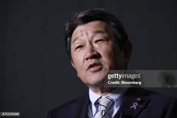 Toshimitsu Motegi, Japan's minister of economy, speaks during an interview in Tokyo, Japan, on Friday, Nov. 17, 2017. Japan's potential growth rate...
