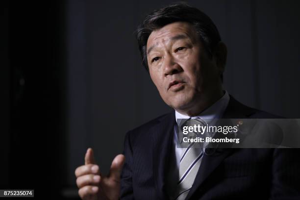 Toshimitsu Motegi, Japan's minister of economy, speaks during an interview in Tokyo, Japan, on Friday, Nov. 17, 2017. Japan's potential growth rate...