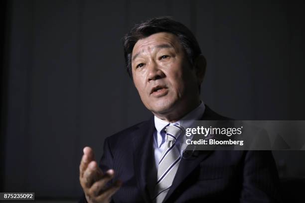 Toshimitsu Motegi, Japan's minister of economy, speaks during an interview in Tokyo, Japan, on Friday, Nov. 17, 2017. Japan's potential growth rate...