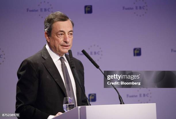 Mario Draghi, president of the European Central Bank , delivers a speech during the European Banking Congress on the final day of Frankfurt Finance...