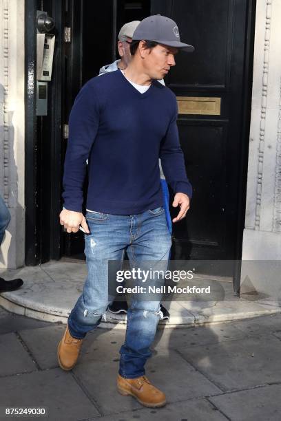 Mark Wahlberg seen leaving the Bauer Media Studios after promoting 'Daddy's Home 2' on Magic Radio and KISS FM UK on November 17, 2017 in London,...